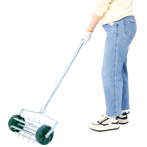Spike Lawn Aerator, Heavy Duty Rolling Lawn Aerator, Garden Yard Rotary Push Lawn Aeration with Steel Handle、、eastwooduniform