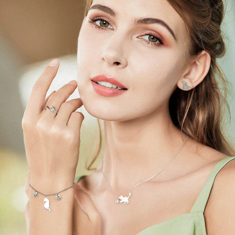 Cat Necklace Sterling SIlver with CZ Ball Adjustable 18 Chain、mySite、g9winljtr