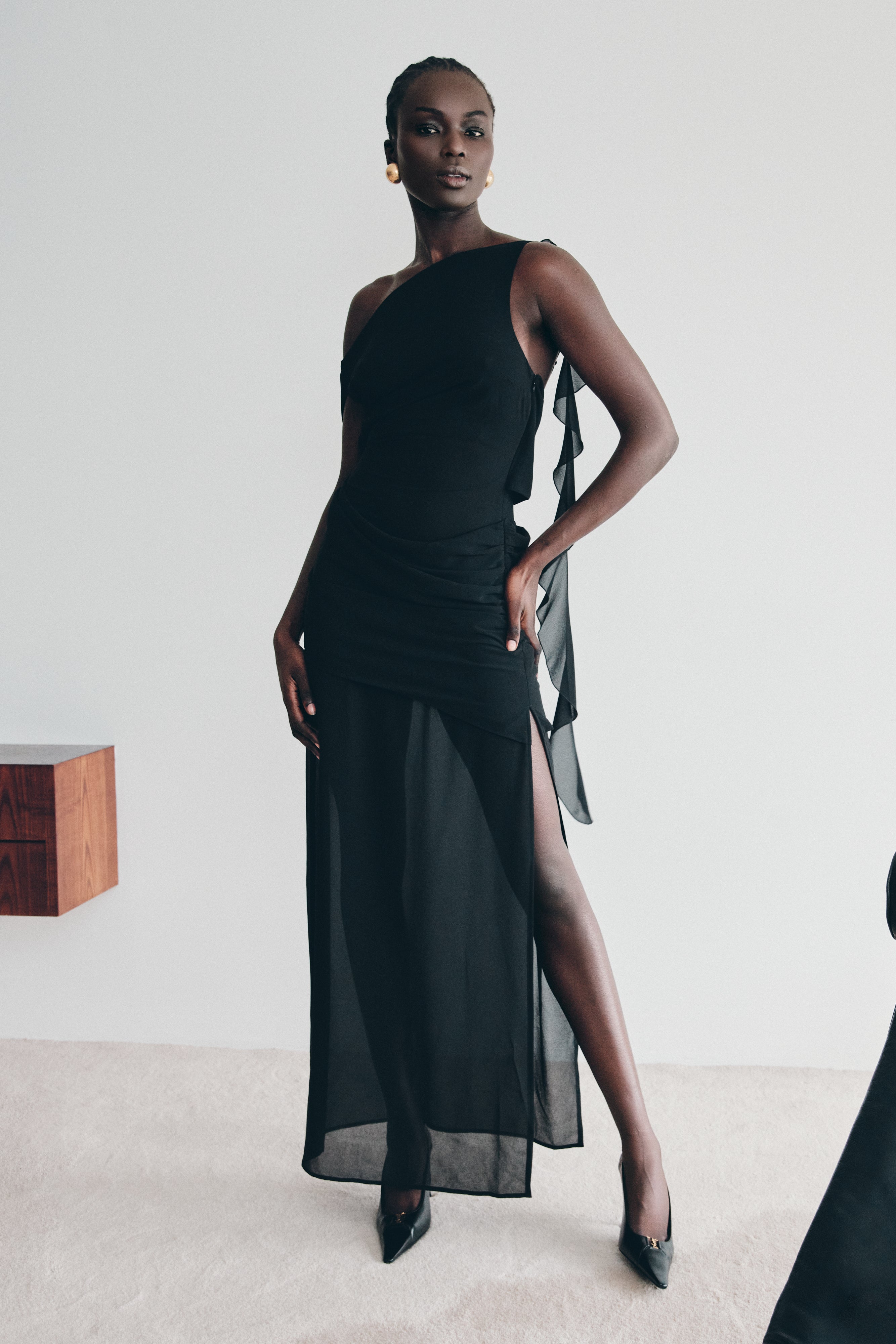 Daria Draped Chiffon Maxi Dress - Black、mySite、solidvoid