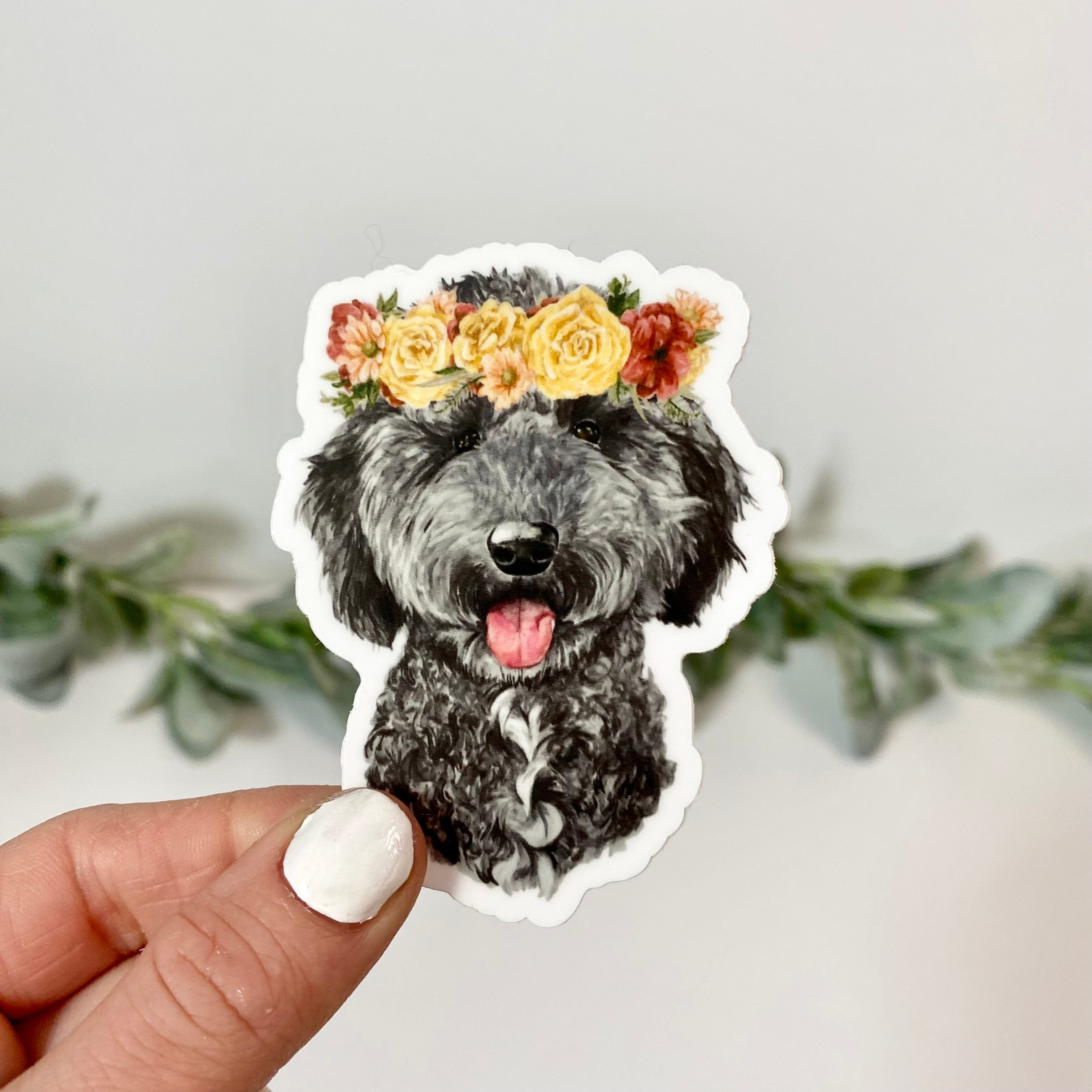  Black Goldendoodle With Flower Crown Sticker、mySite、elrpsem3k
