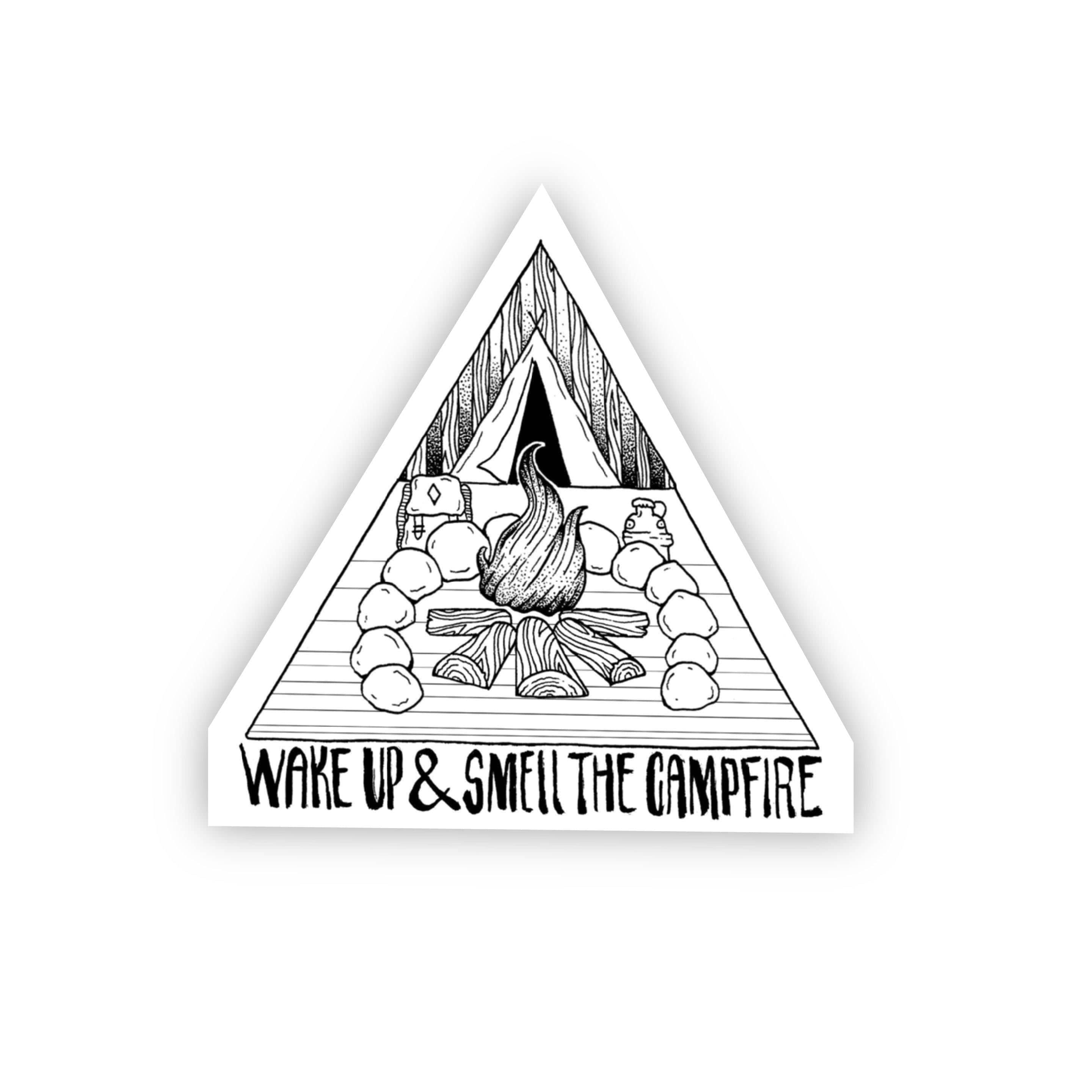 Wake Up & Smell the Campfire Sticker Black & White、mySite、elrpsem3k