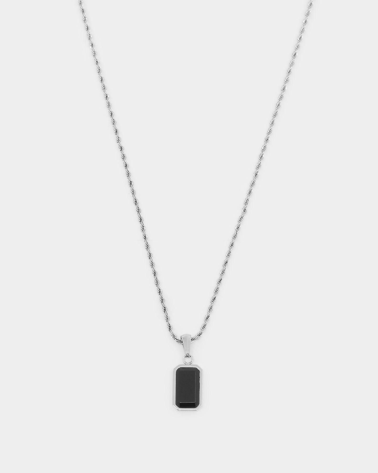 NXS Rectangle Stone Pendant Chain White Gold/Black、mySite、zt4zffjzw