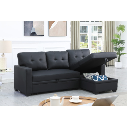 Upholstered Pull out Sectional Sofa with Chaise、、casual