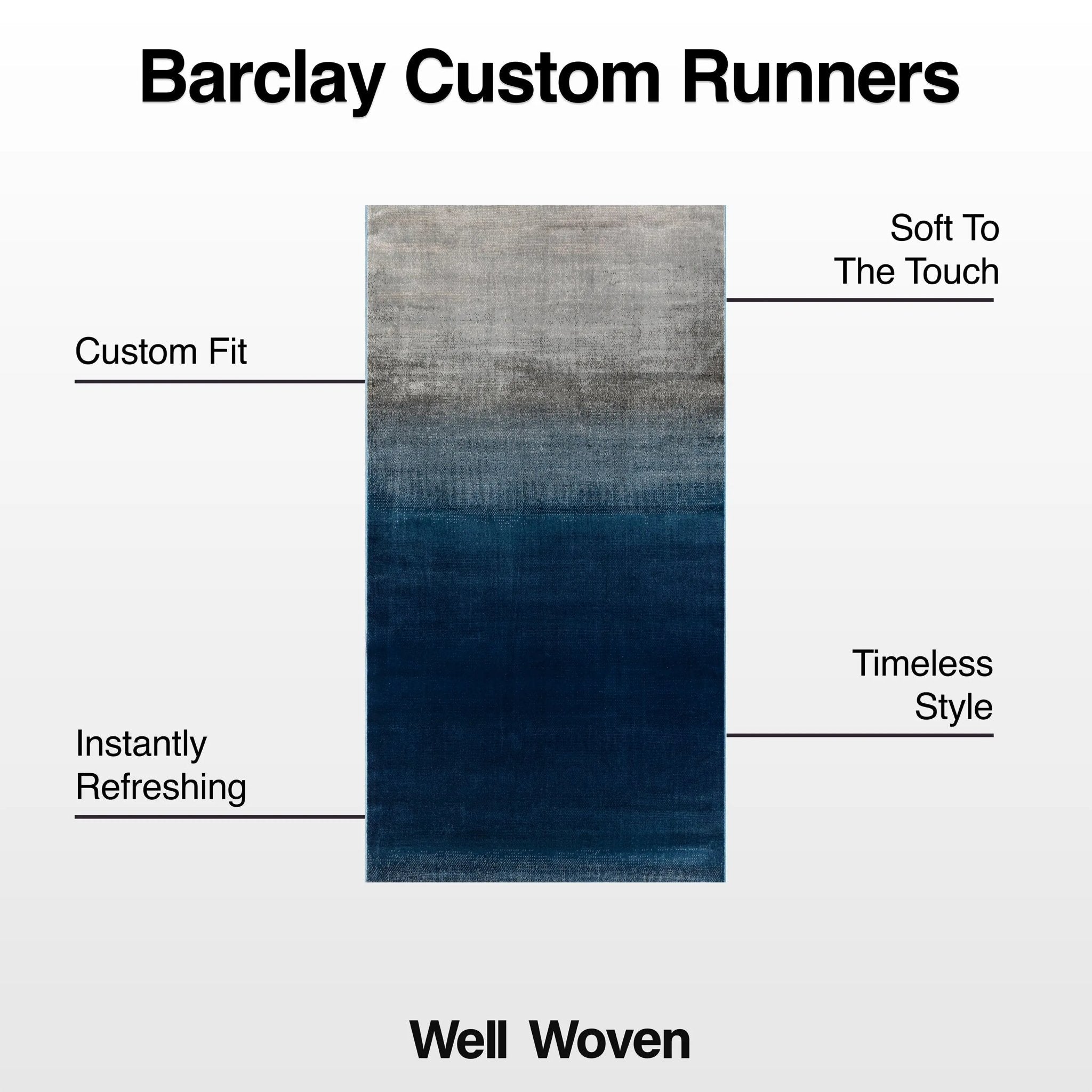 Custom Size Runner Emine Abstract Ombre Modern Blue 27 Inch Wide x Choose Your Length Hallway Runner Rug、mySite、gigharbornorthrealestate