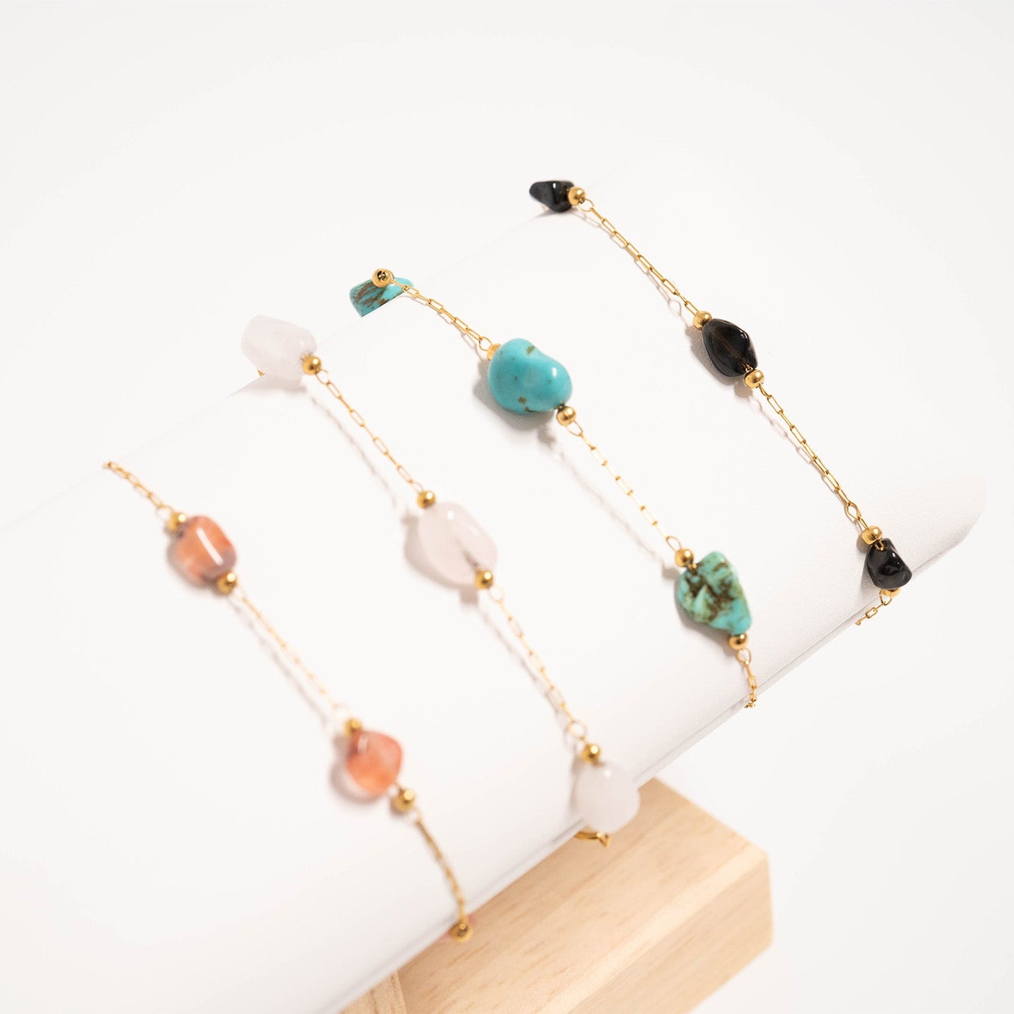 18K Gold PVD Stainless Steel Beaded Stone Chain - By The Foot / SPL1017、mySite、dreamappss