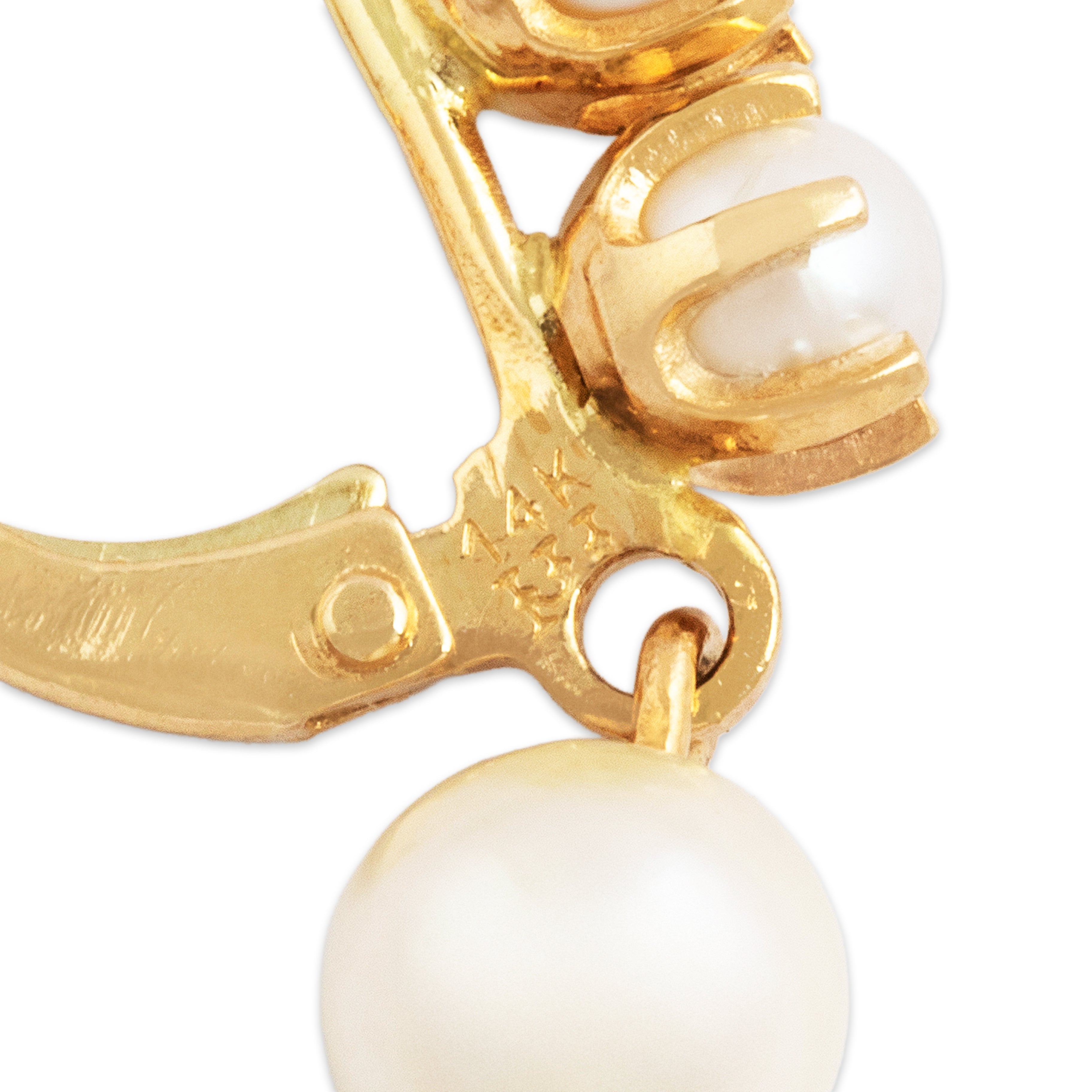 Vintage 14k Yellow Gold Pearl Lustrous Line Dangle Earrings、mySite、hinf8tx79