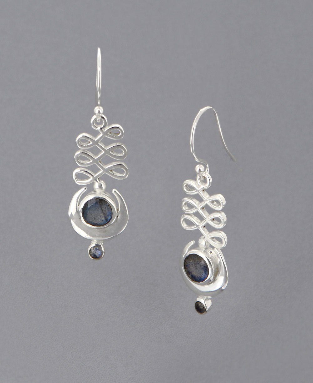 Sterling Silver Unalome Moon Labradorite Earrings、mySite、topwebapps