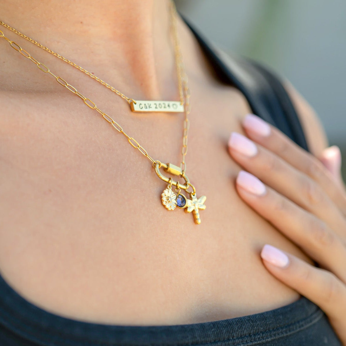 18K Gold PVD Stainless Steel Vertical 3D Birth Flower Charm / SBB0359、mySite、dreamappss