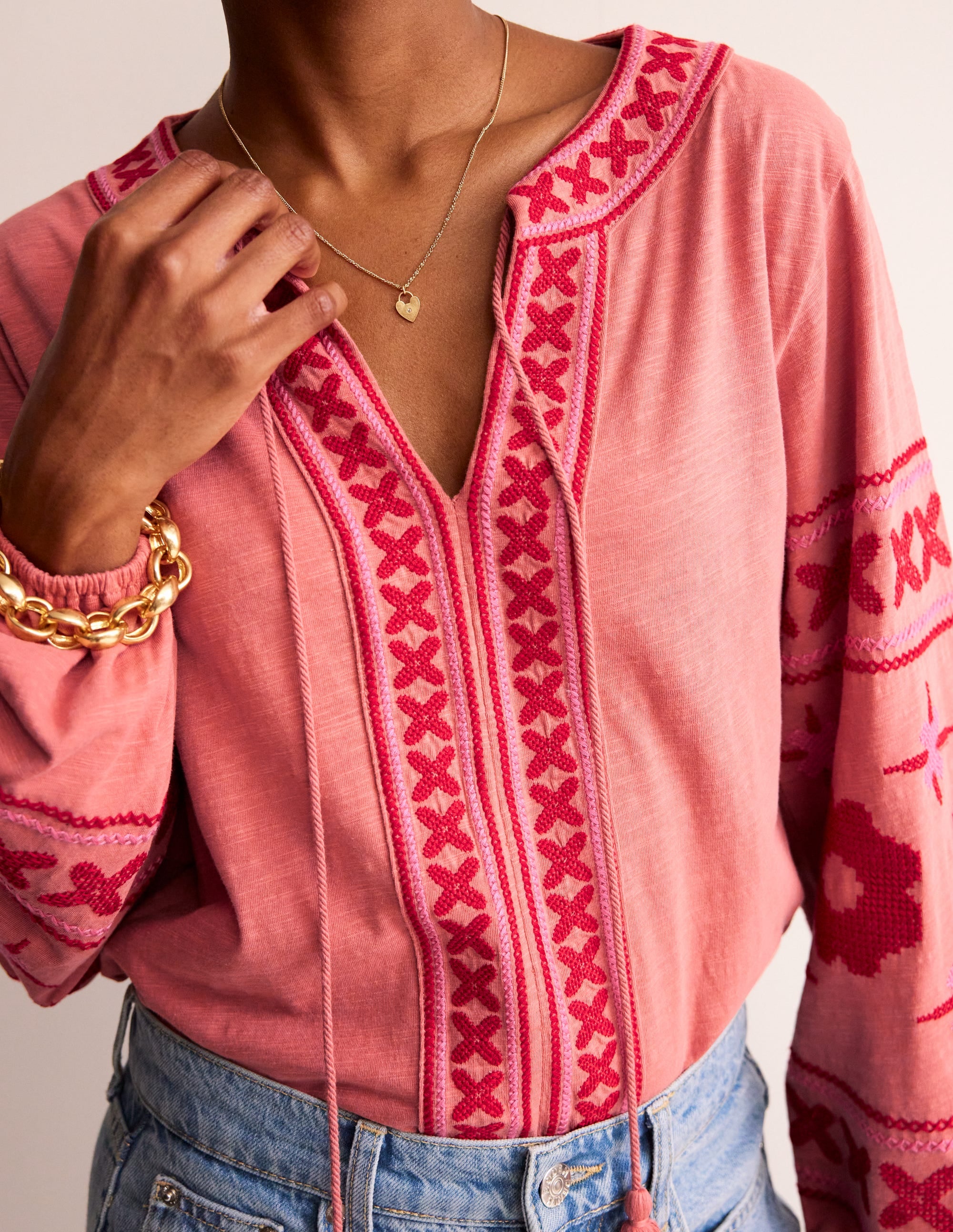  Diana Embroidered Tie Neck Top-Brick Dust、mySite、ashleygrahame