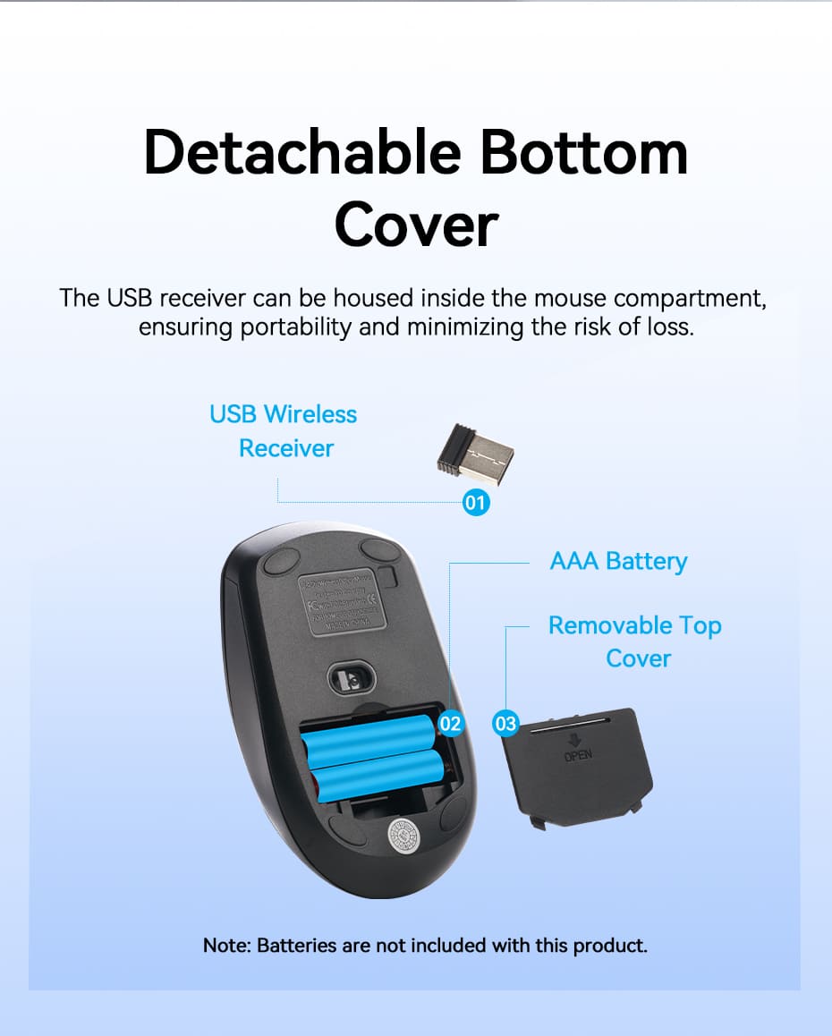 3-Button Wireless Computer Mouse with USB Receiver Black
