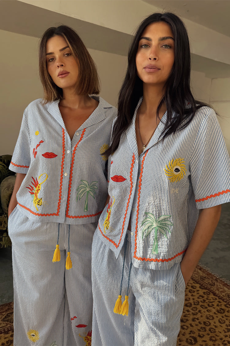 Blue Stripe Embroidered Pyjamas、mySite、solidvoid