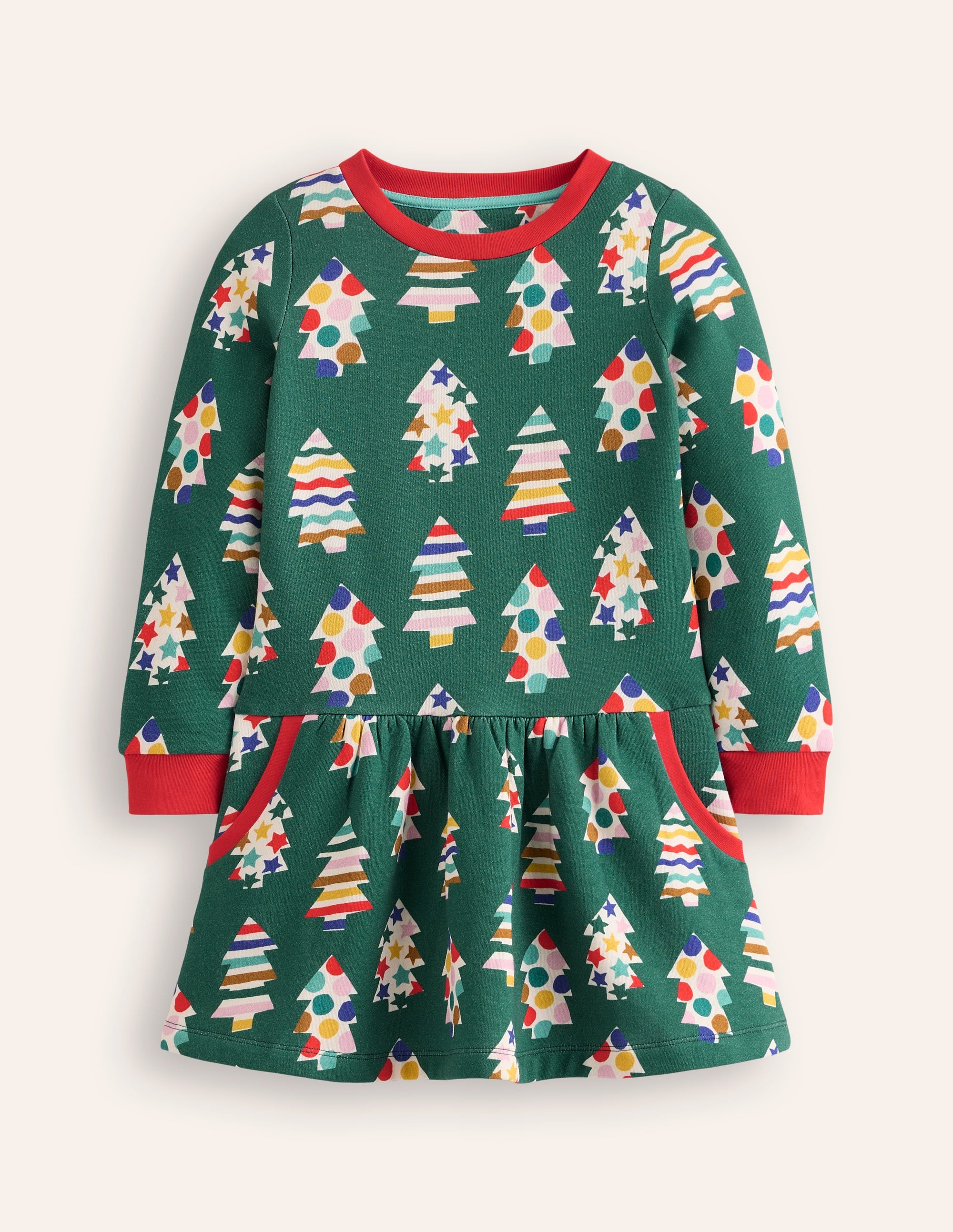  Cosy Printed Sweatshirt Dress-Jewel Green Christmas Trees、mySite、ashleygrahame