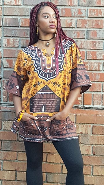 Gye Nyame Traditional African Print Dashiki Shirt-DP3763W、mySite、solidvoid