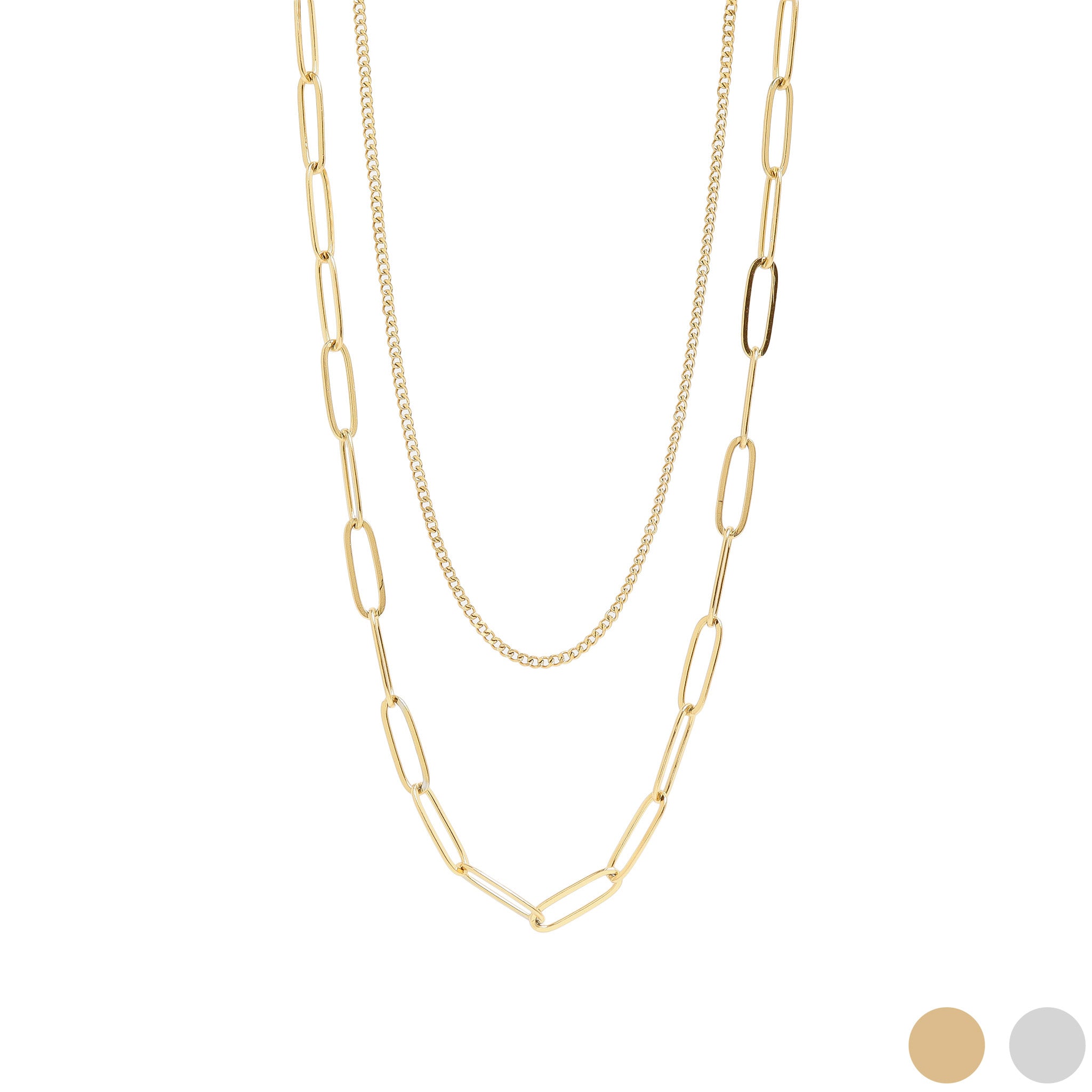 18K Gold PVD Stainless Steel Dainty Curb and Paperclip Layered Chain Necklace / CHN0019、mySite、dreamappss