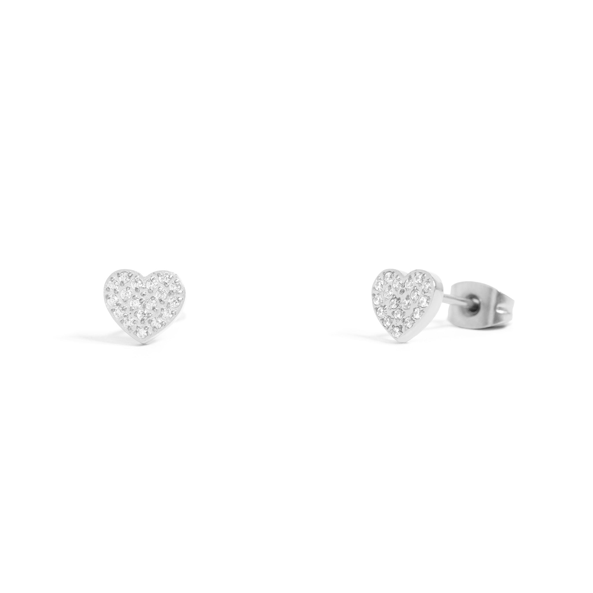 18K Gold PVD Stainless Steel Heart Stud Pave Stones Earrings / ERJ0079、mySite、dreamappss