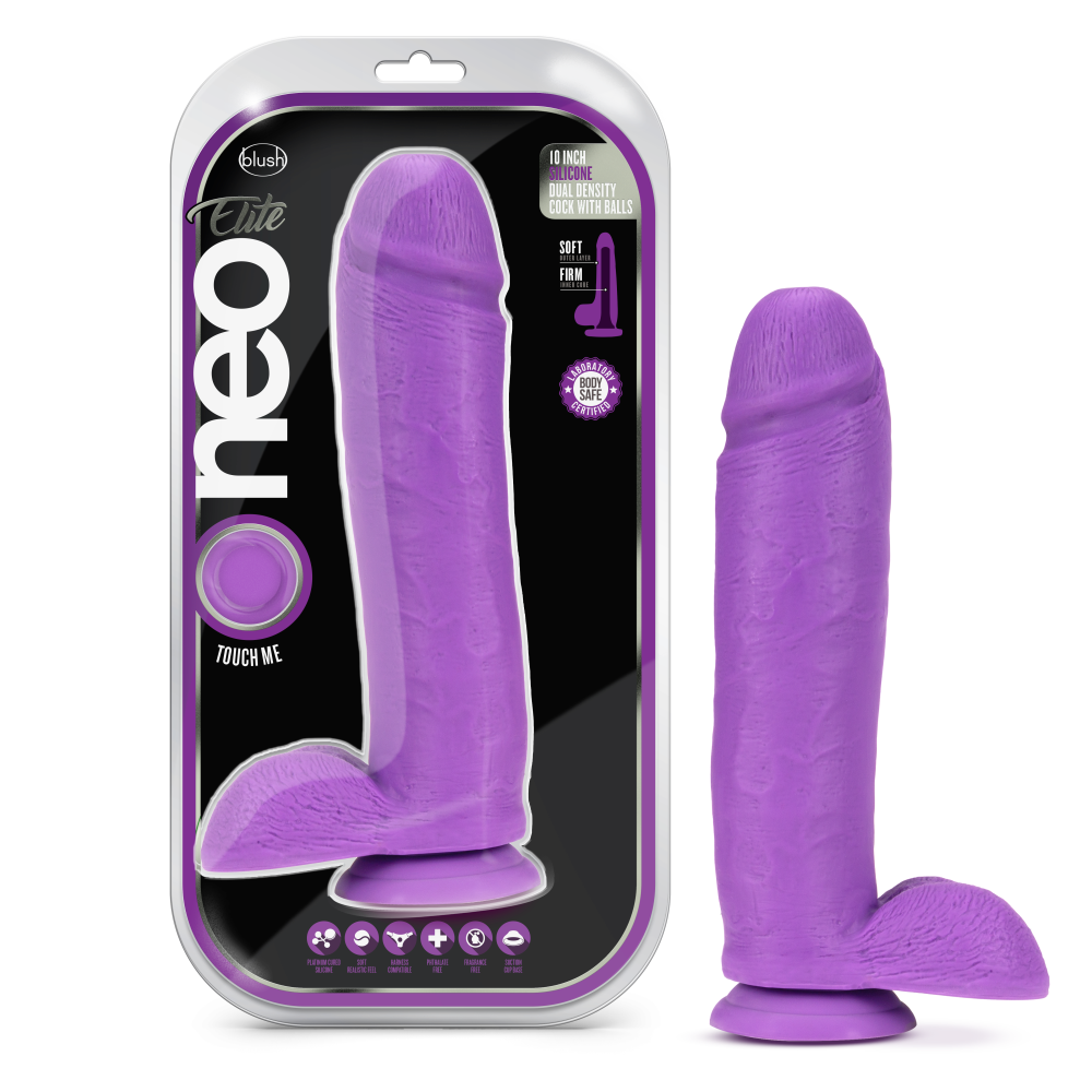 Neo Elite By Blush® | Neon Purple: 10.5-Inch Long Dildo - Made with Purio™ Silicone & SensaFeel® Dual Density Realistic Technology、mySite、bottomscart