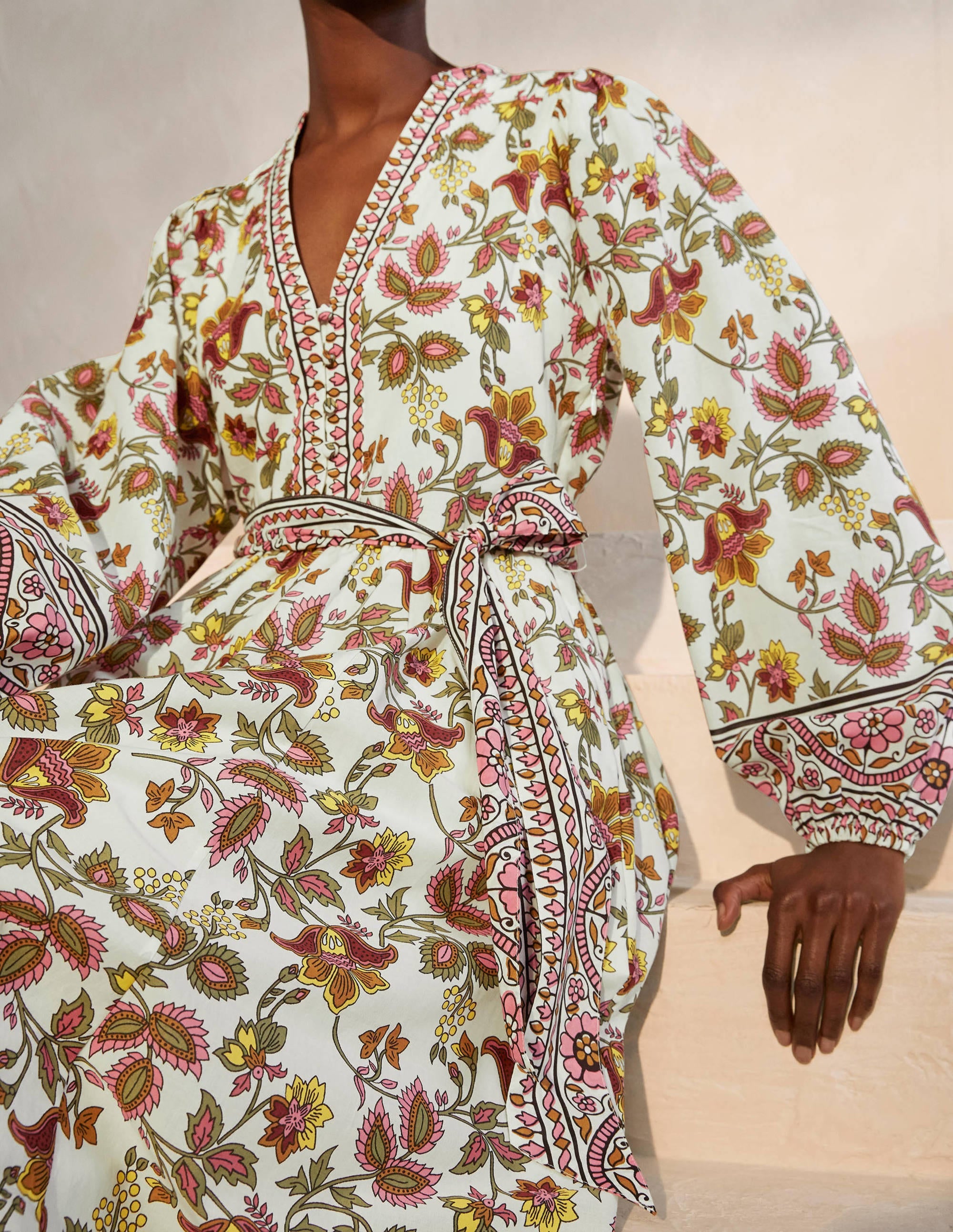  Notch Neck Cotton Maxi Dress-Ivory, Summer Chintz、mySite、ashleygrahame