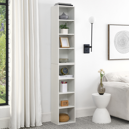 8-Tier Media Tower Rack, CD DVD Slim Storage Cabinet with Adjustable Shelves, Tall Narrow Bookcase Display Bookshelf for Home Office,Multi-functional double-decker bookcase、、casual