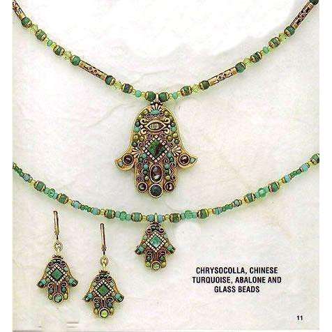 Michal Golan Chrysocolla, Chinese Turquise, Abalone and Glass Beads Hamsa Necklace、mySite、topwebapps