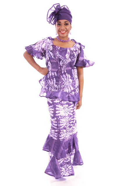 Purple Tie Dye and Voile Senegalese Wrapper Set for Women、mySite、solidvoid