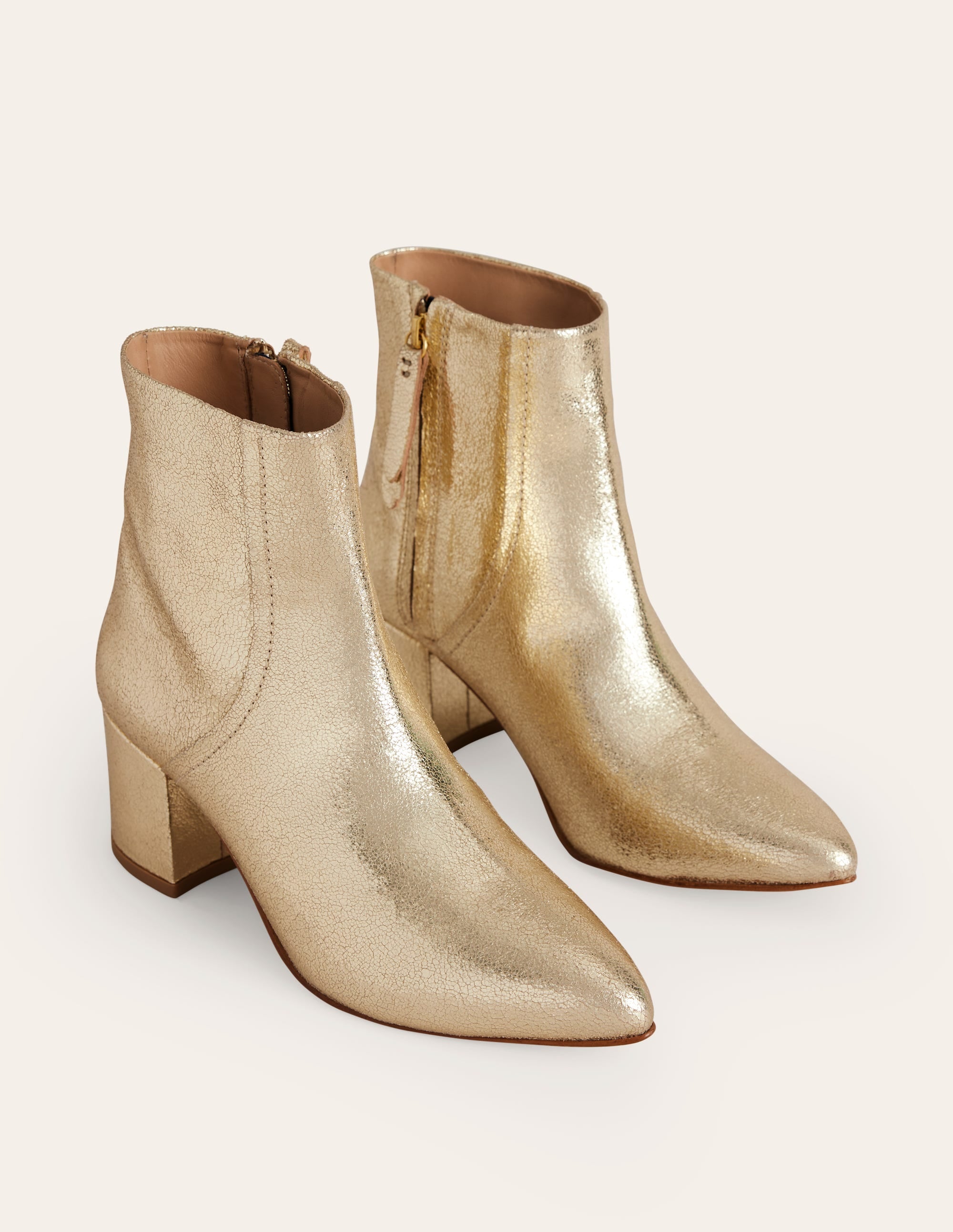  Block Heel Leather Ankle Boots-Gold、mySite、ashleygrahame