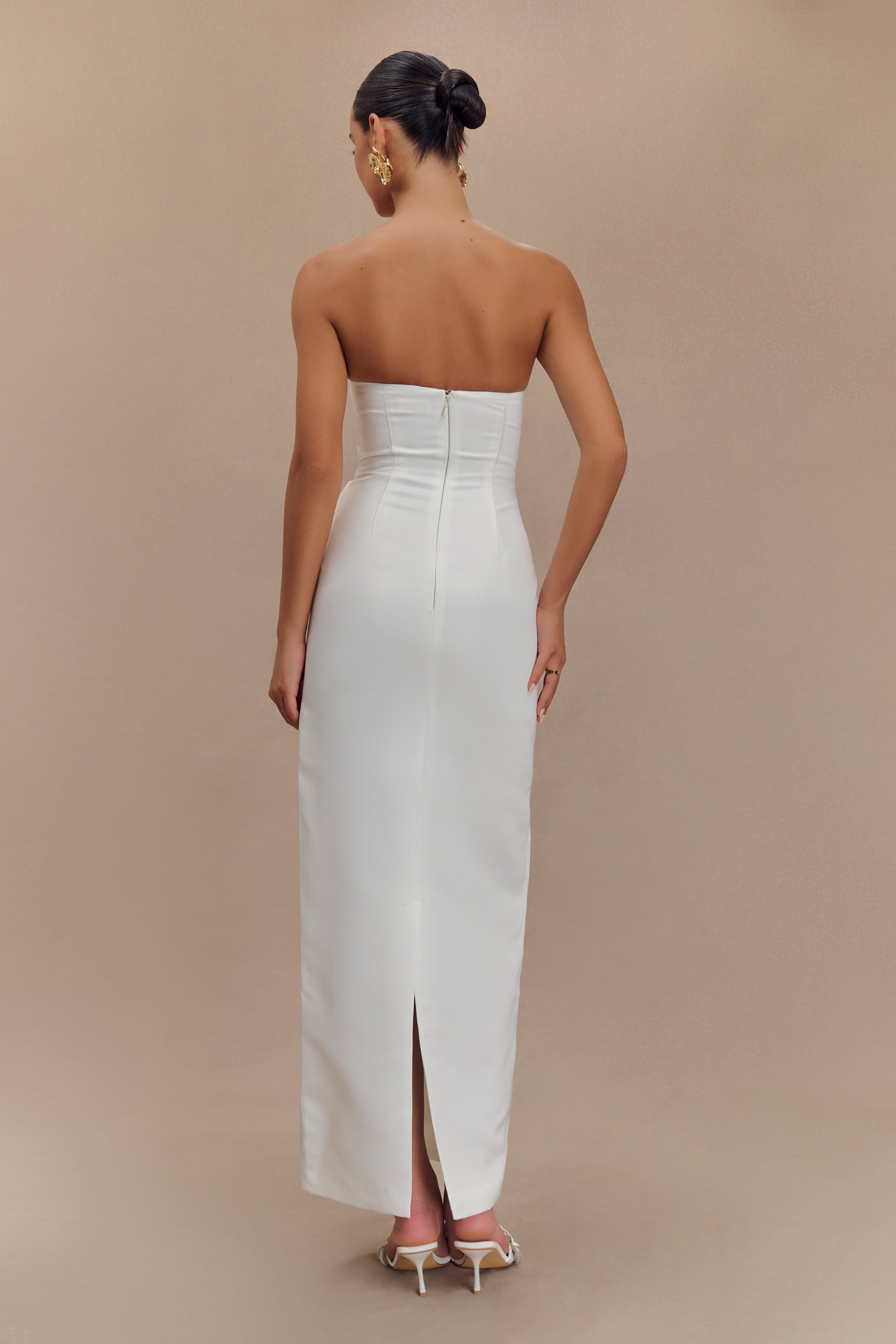 Cyrill Strapless Satin Structured Maxi Dress - White、mySite、solidvoid