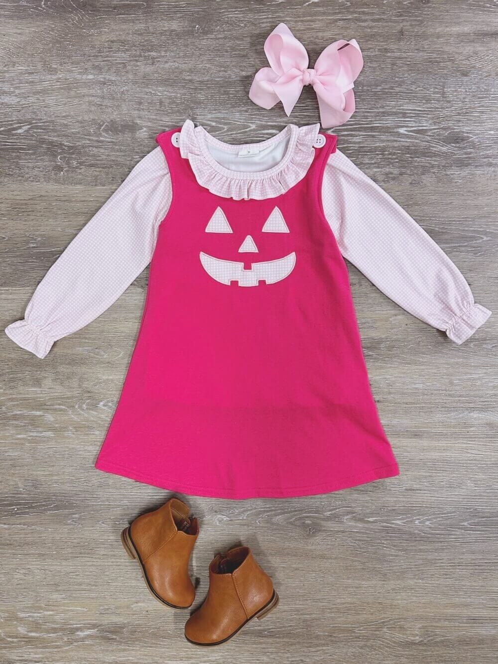 Pumpkin Pink Girls Jumper and Long Sleeve Shirt Outfit、mySite、camillekostekn
