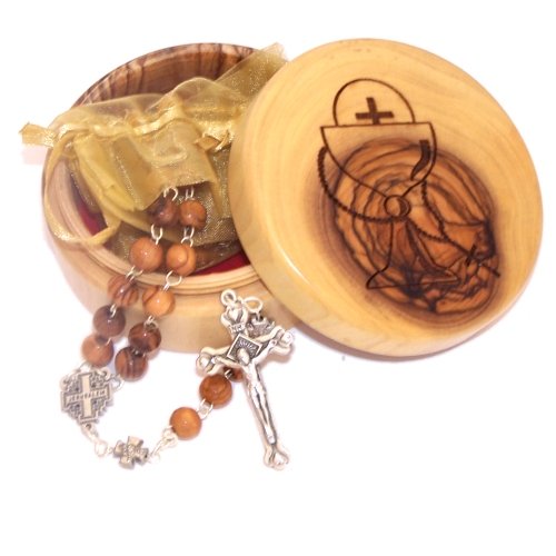 Olive Wood First Communion Gift Set - First Communion Box and Rosary from Bethlehem, the Holy Land、mySite、topwebapps