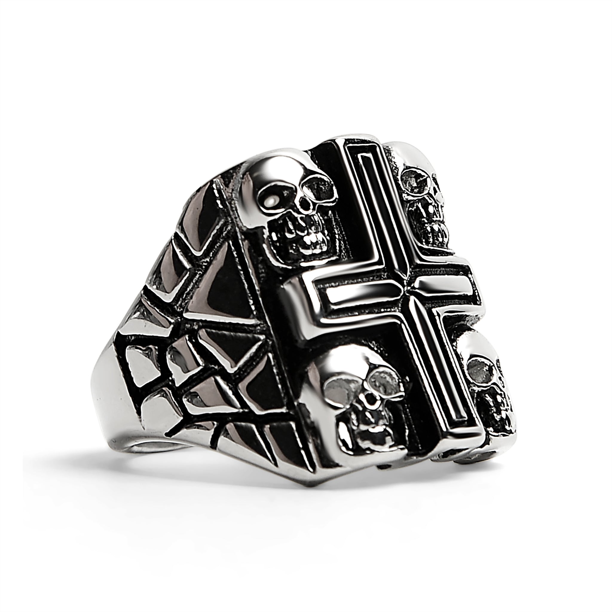 Stainless Steel Polished Multi Skull Cross Signet Ring / SCR3036、mySite、dreamappss