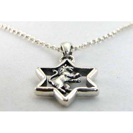 Michael Bromberg Sterling Silver Lion of Judah in Star of David Necklace、mySite、topwebapps