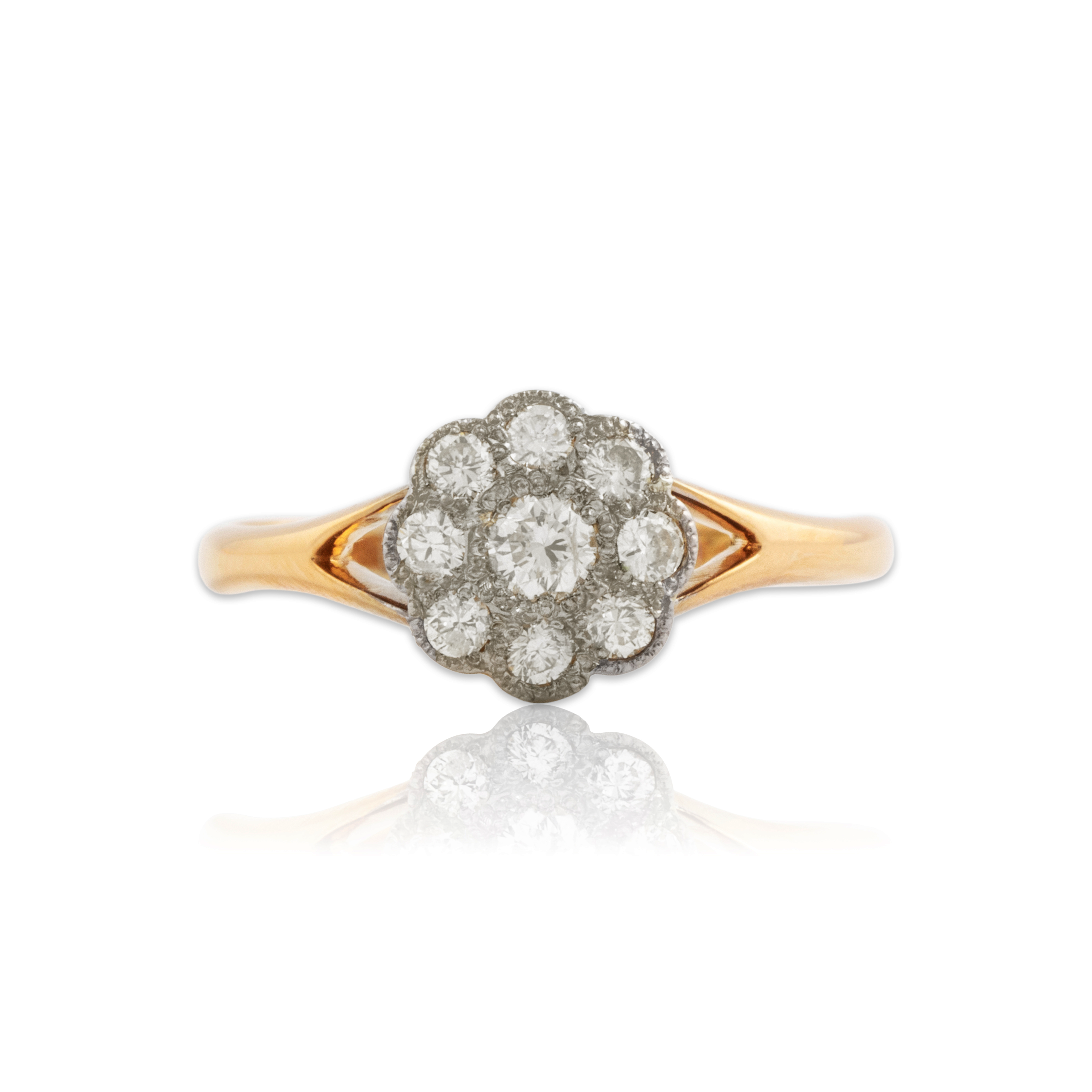 Antique 18k Yellow Gold Platinum .286cttw Diamond Milgrain Floriform Ring 7.00、mySite、hinf8tx79