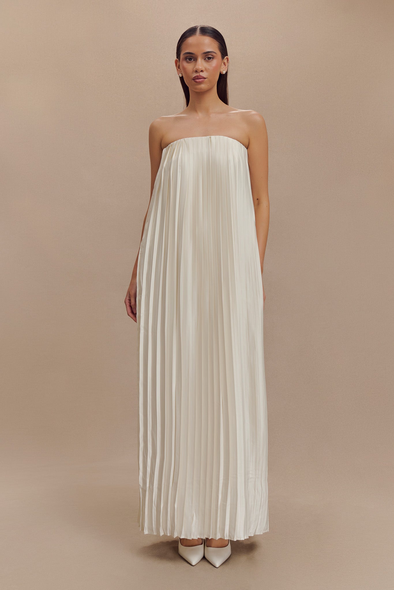Myrah Plisse Strapless Maxi Dress - Ivory、mySite、solidvoid