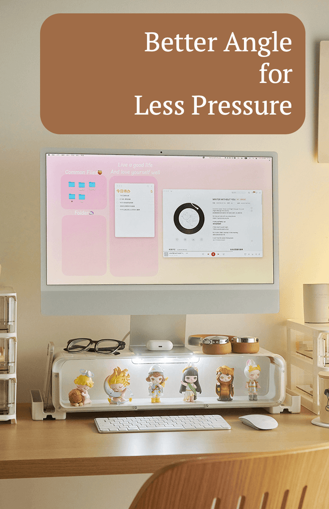 FigPalace ergonomic monitor riser elevates screens, reducing neck strain and desk clutter.