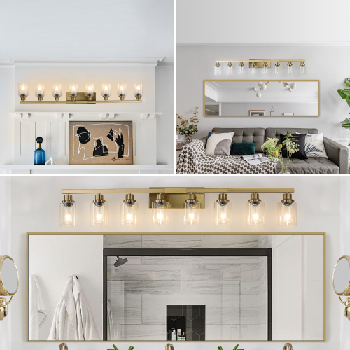 37" Golden 6-Light Vanity Light with Clear Glass Shades, Modern Iron Metal Bathroom Wall Fixture for Mirror, Ideal for Bathroom and Dressing Table (No Bulbs)、、eastwooduniform