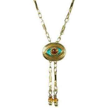 Michal Golan Amber, Teal and Gold Evil Eye Oval Pendant with Drop Beads、mySite、topwebapps