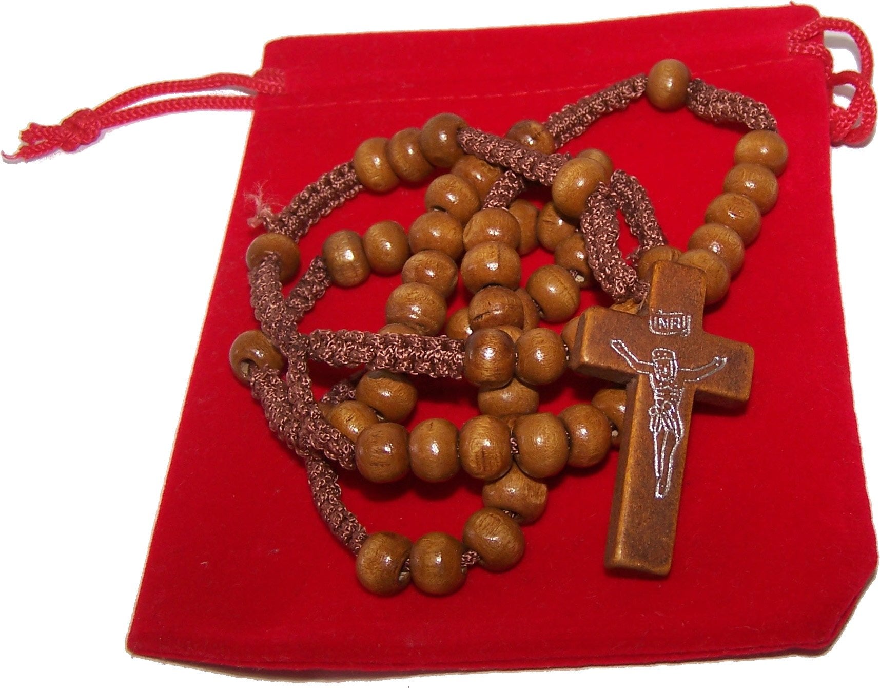  Two Rosaries with Velvet Bags : Black, Tan or Light Brown Colored Wooden Beads Rosary Necklaces with Jesus Imprint Cross、mySite、elrpsem3k