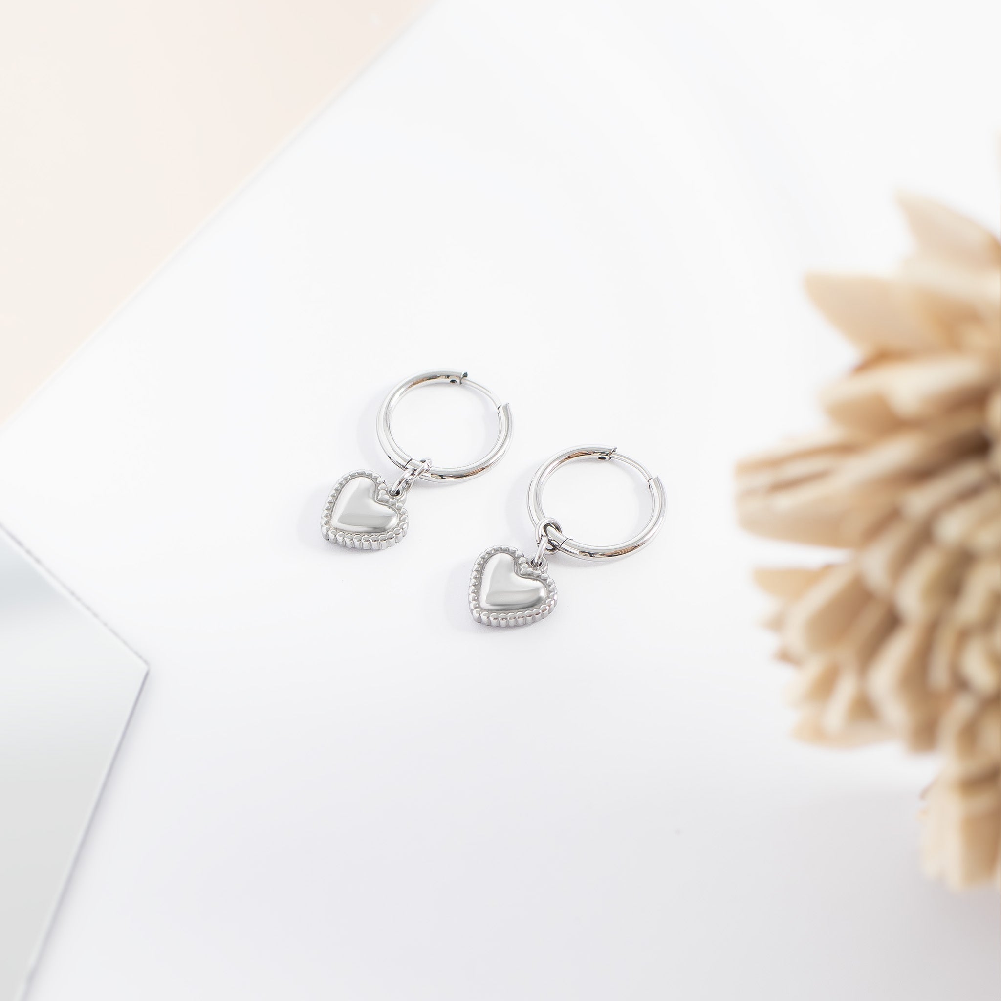 18K Gold PVD Stainless Steel Heart Pendant Hoop Earrings / ERJ0042、mySite、dreamappss