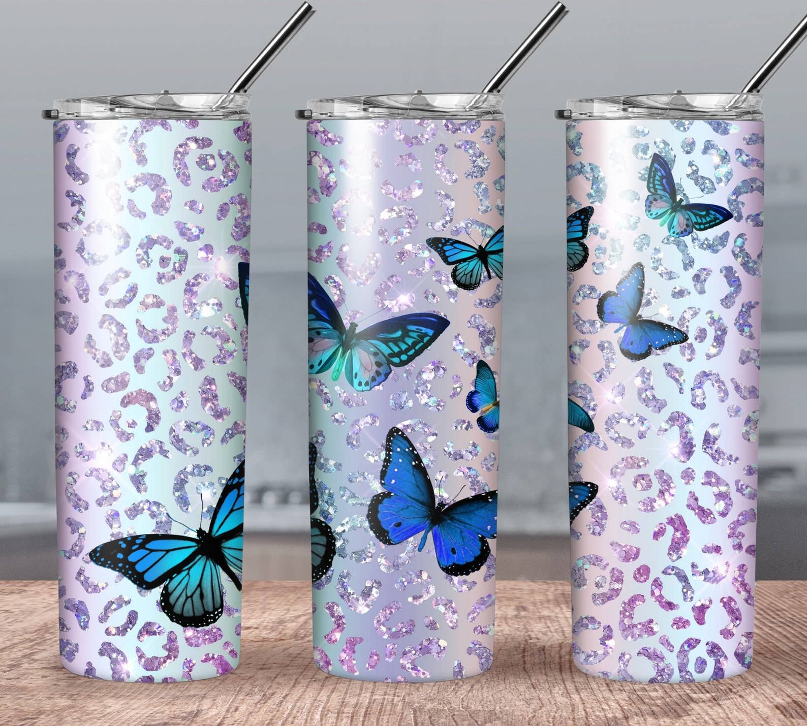 Spring Butterfly Skinny Tumbler Leopard Print and Glitter!、mySite、g9winljtr