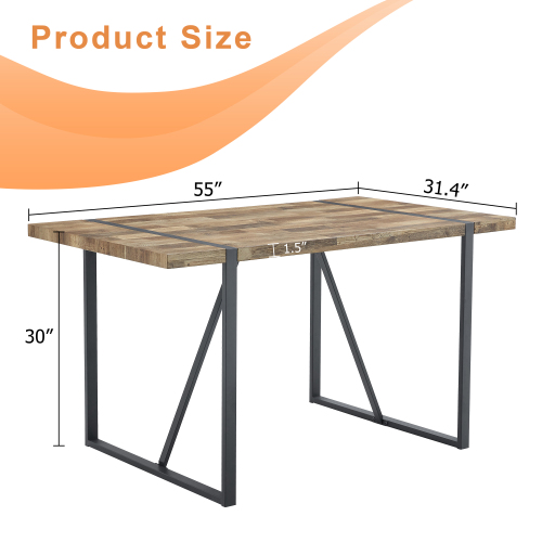 Rustic Industrial Rectangular Wood Dining Table For 4-6 Person, With 1.5" Thick Engineered Wood color Tabletop and Black Metal Legs,Desk For Kitchen Dining Living Room, 55.1" x 31.4"x 29.9"1529W115172、、casual