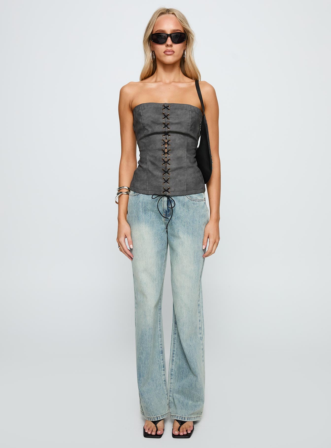 Soft Spoken Strapless Tie Up Top Black、mySite、solidvoid