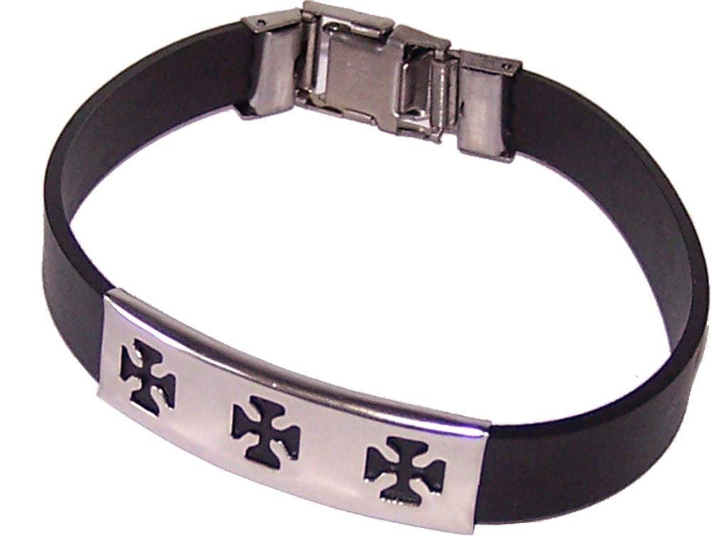 Bracelet leather strap with silver tone Crosses - 8.5 Inches (open) adjustable、mySite、topwebapps