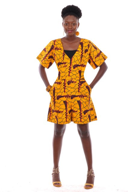 Golden Yellow Print Romper-DP3744、mySite、solidvoid