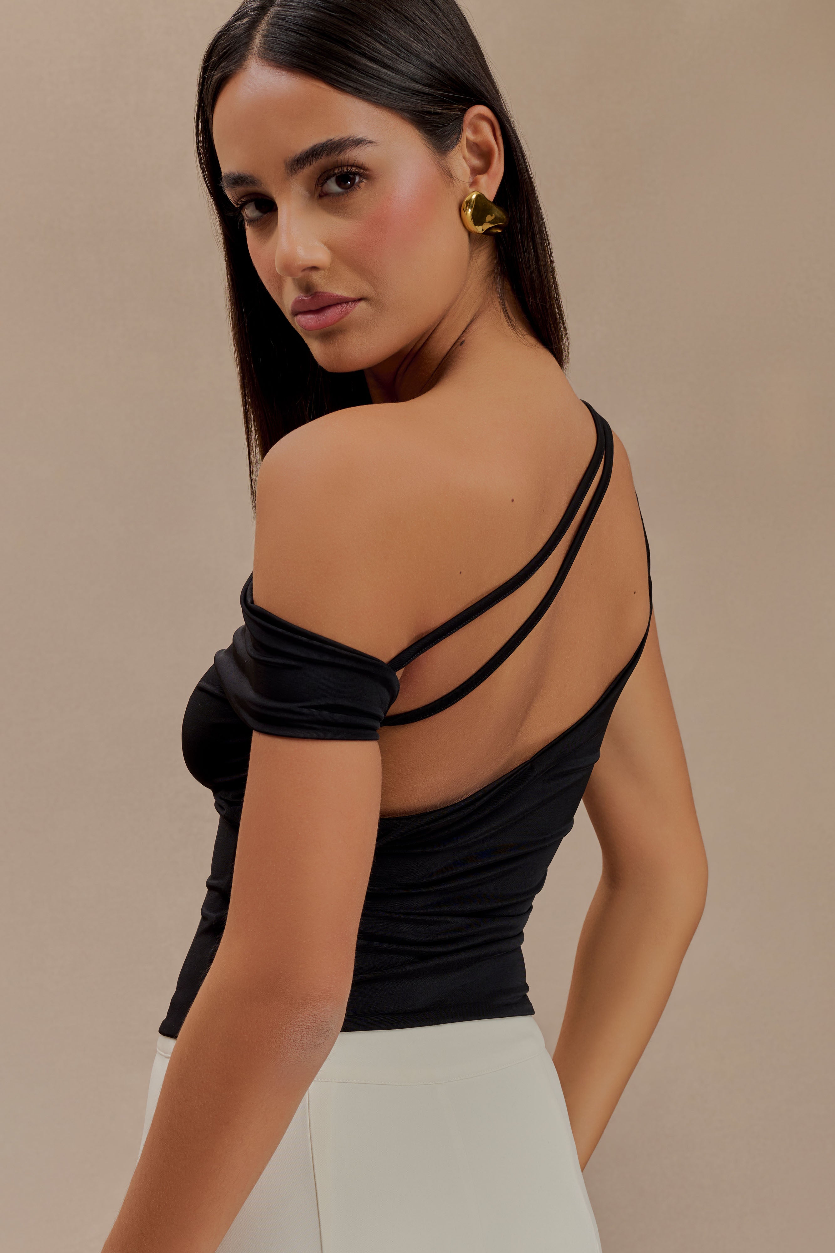 Kacey Slinky Off Shoulder Top - Black、mySite、solidvoid