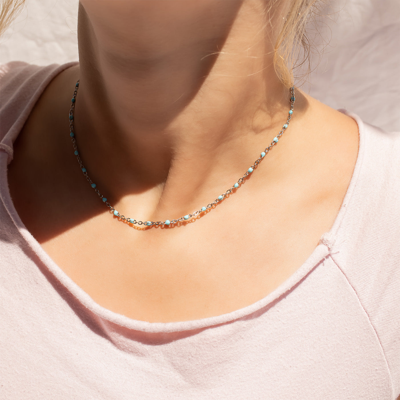 18K Gold Stainless Steel Turquoise Chain Necklace / CHN0094、mySite、dreamappss