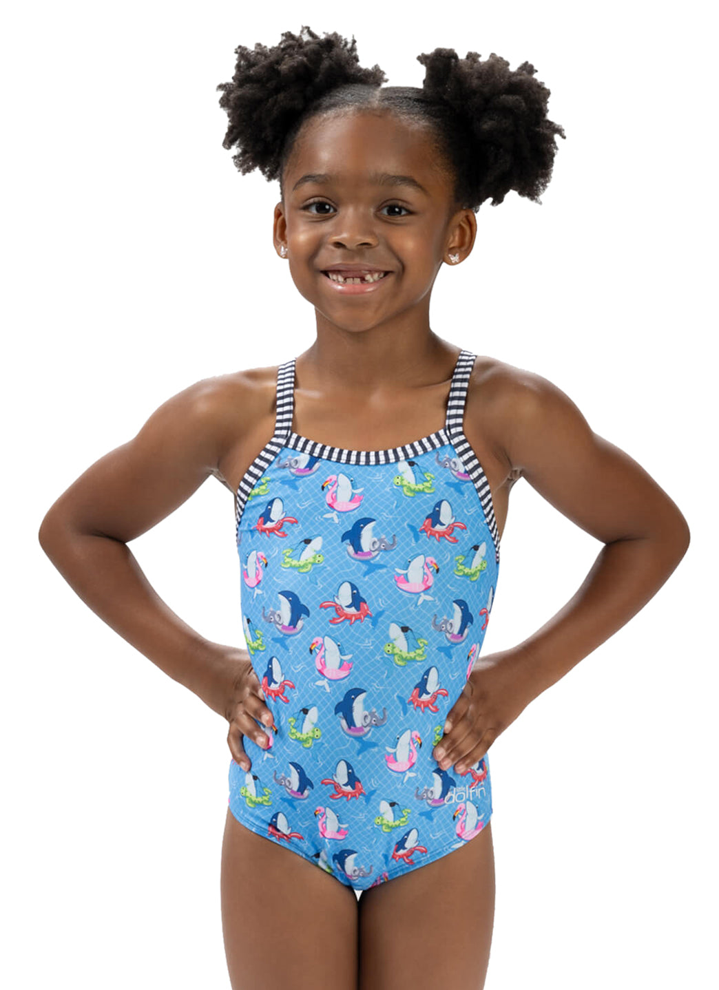 Dolfin Girls' Fin Floats Print One Piece Swimsuit (Toddler, Little Kid)、mySite、noshort