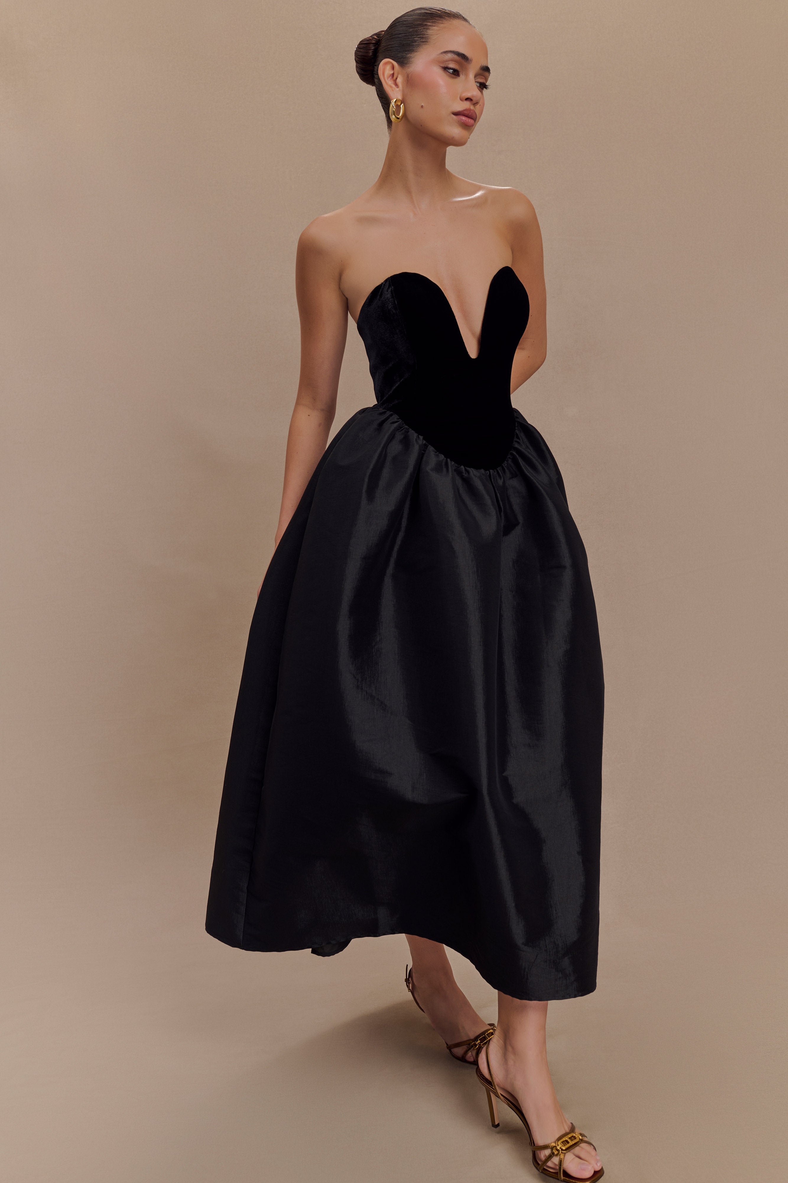 Flora Strapless Velvet Midi Dress - Black、mySite、solidvoid