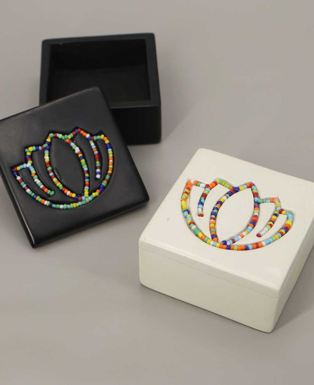 Artistic Beaded Soapstone Lotus Trinket Box, Crafted in Kenya、mySite、topwebapps