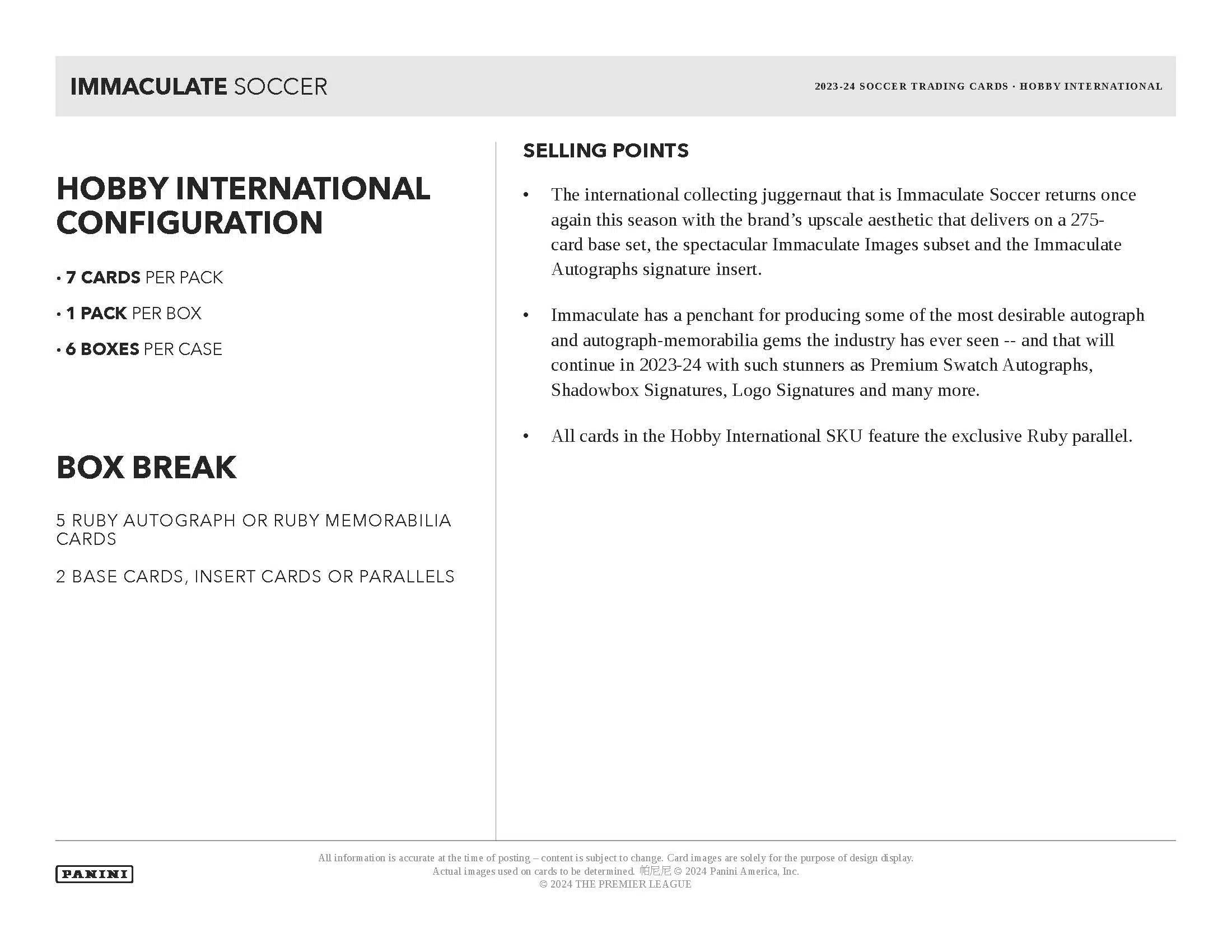 Panini Immaculate Soccer 2023/24 - International Hobby Box、mySite、waistdrama