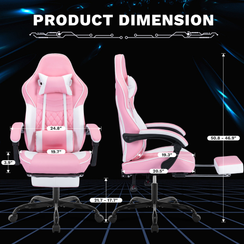 Ergonomic Video Gamer Chairs,Computer Gaming Chairs with Massage Lumbar Support and footrest,Racing Style Computer Chair Adjustable Headrest for Adults,GREEN、、casual