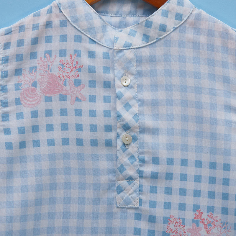 Cotton Coral Shirt | Printed | Sky Blue、mySite、camillekostekn